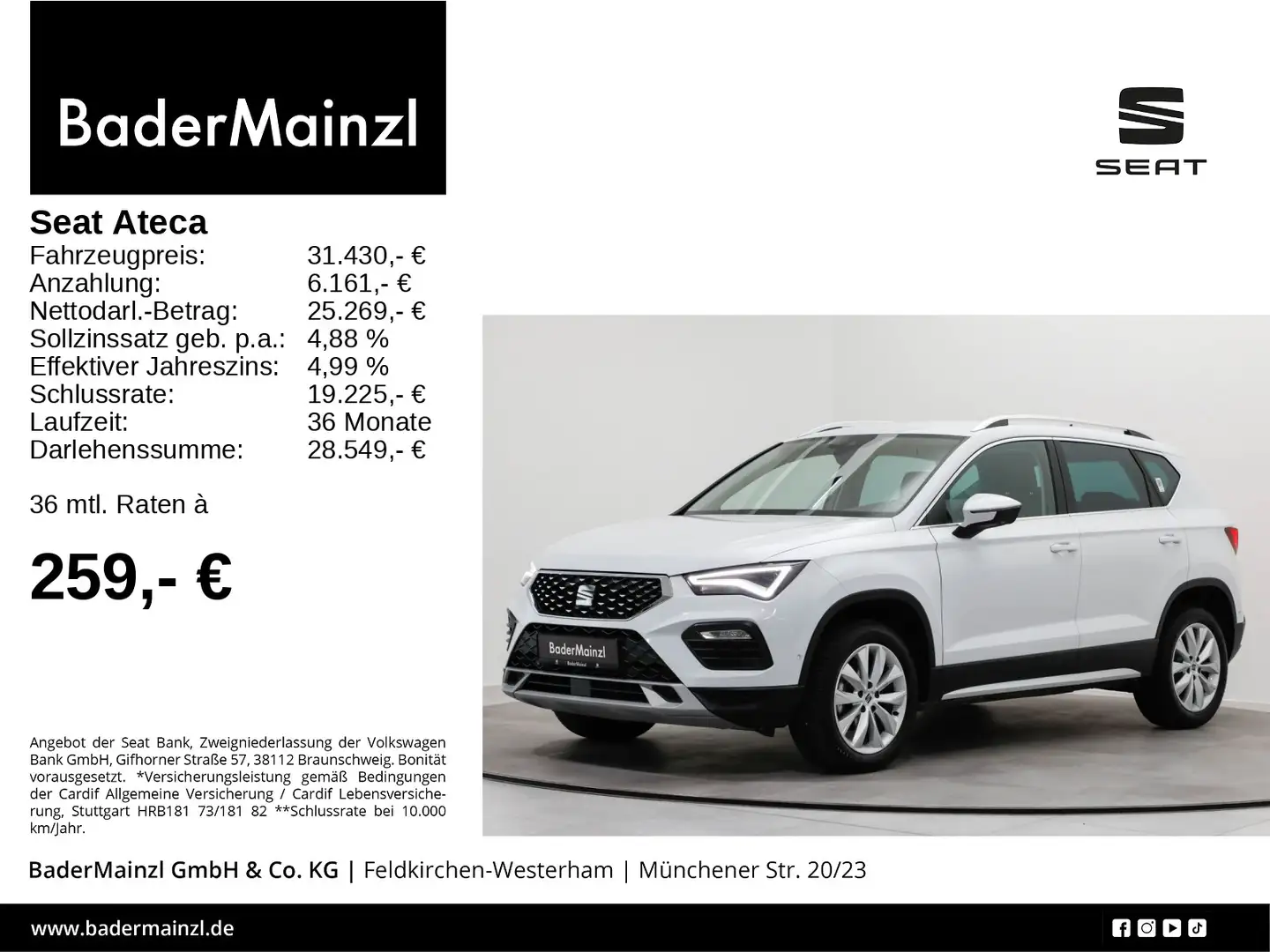 SEAT Ateca 1.5 TSI DSG Xperience AHK Navi Kamera LED Weiß - 1