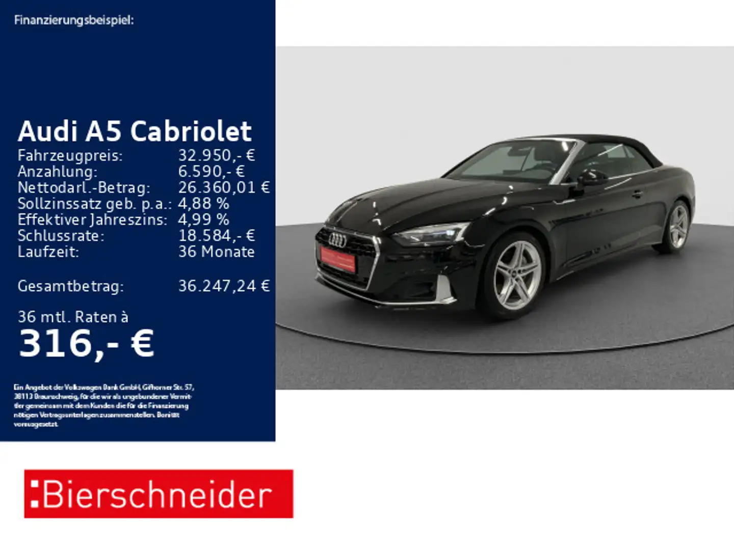 Audi A5 A5 Cabrio 40 TFSI advanced 18 CAM NAVI SHZ VC Schwarz - 1