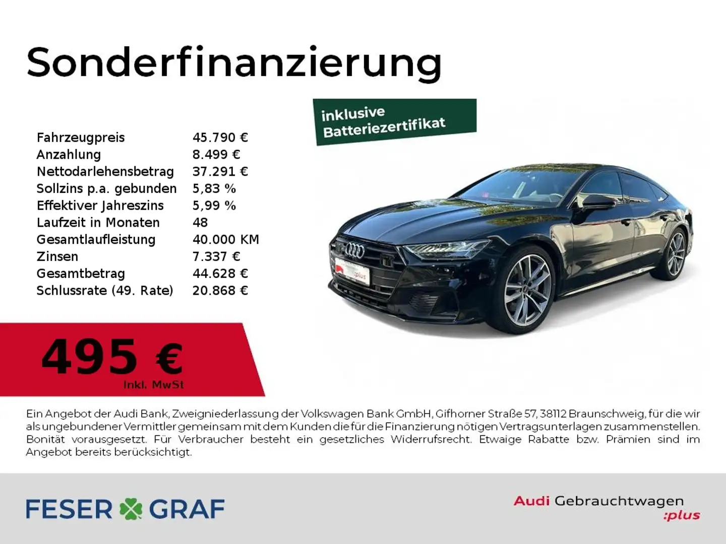 Audi A7 Sportback 50 TFSIe quattro HD-Matrix/B&O/ACC/Memor Schwarz - 1