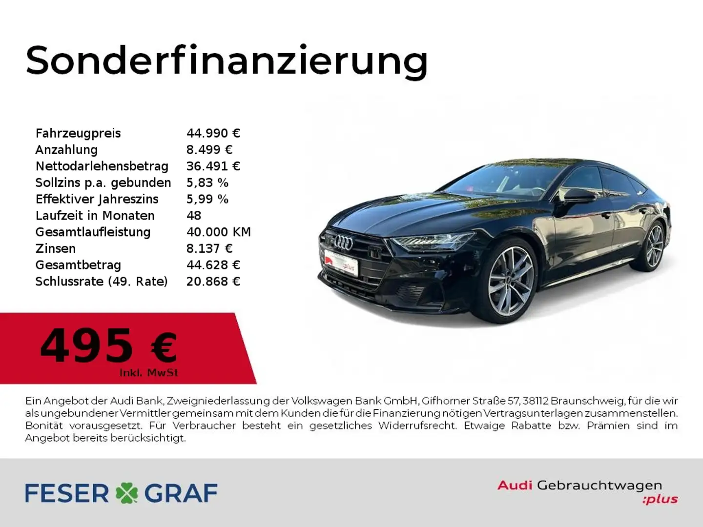 Audi A7 50 TFSIe qu S line Sport+ Matrix/B&O/ACC/360° Schwarz - 1