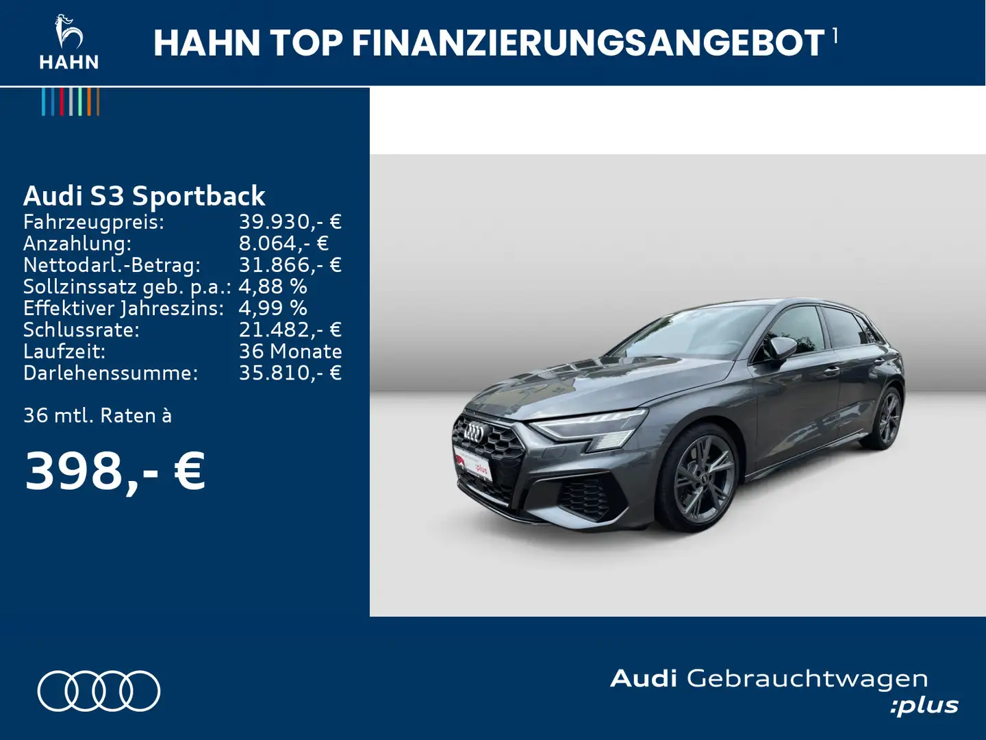 Audi S3 quatt 2.0TFSI S-trc Matrix CAM B&O Grau - 2