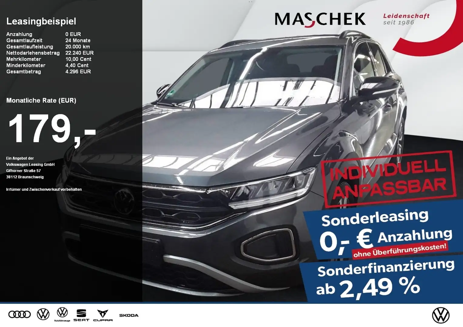 Volkswagen T-Roc Goal 1.0 TSI Sonderleasing Navi Side Assist ACC Grau - 1