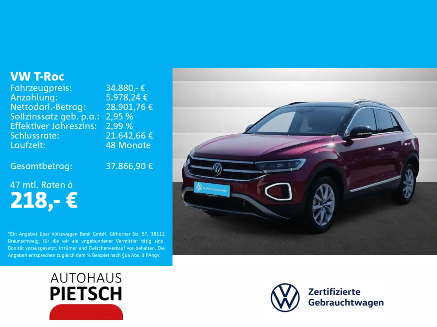 Volkswagen T-Roc T-ROC 1.5 TSI DSG Style AHK ACC Pano Navi Rot - 1