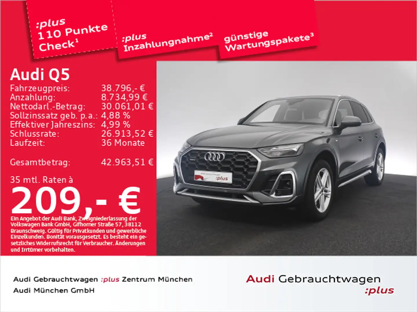 Audi Q5 40 TDI qu. S tronic S line Virtual/Privacy/AH Grau - 1