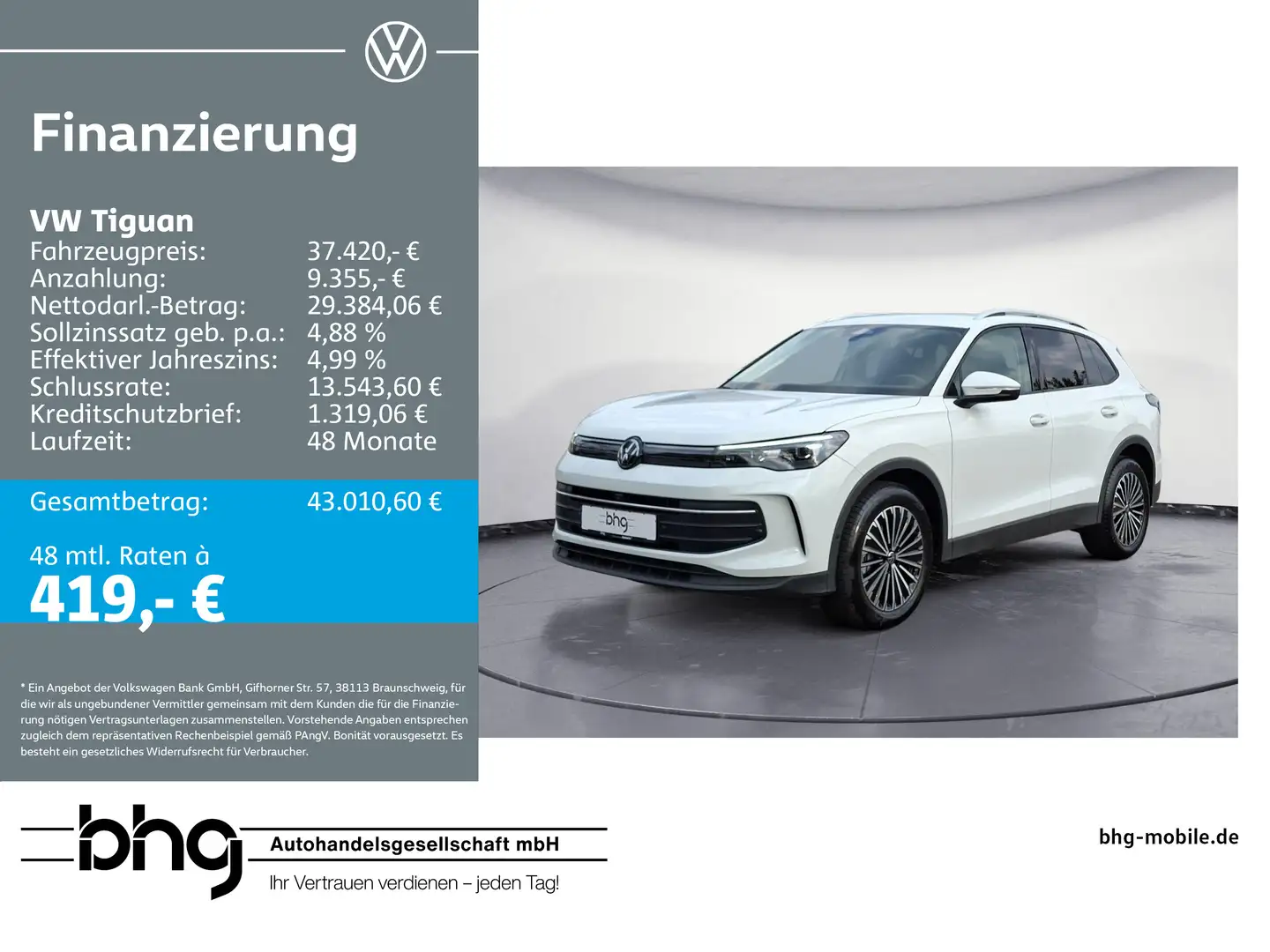 Volkswagen Tiguan 2.0 TDI SCR DSG Life AHK TrailerAssist LE Weiß - 1