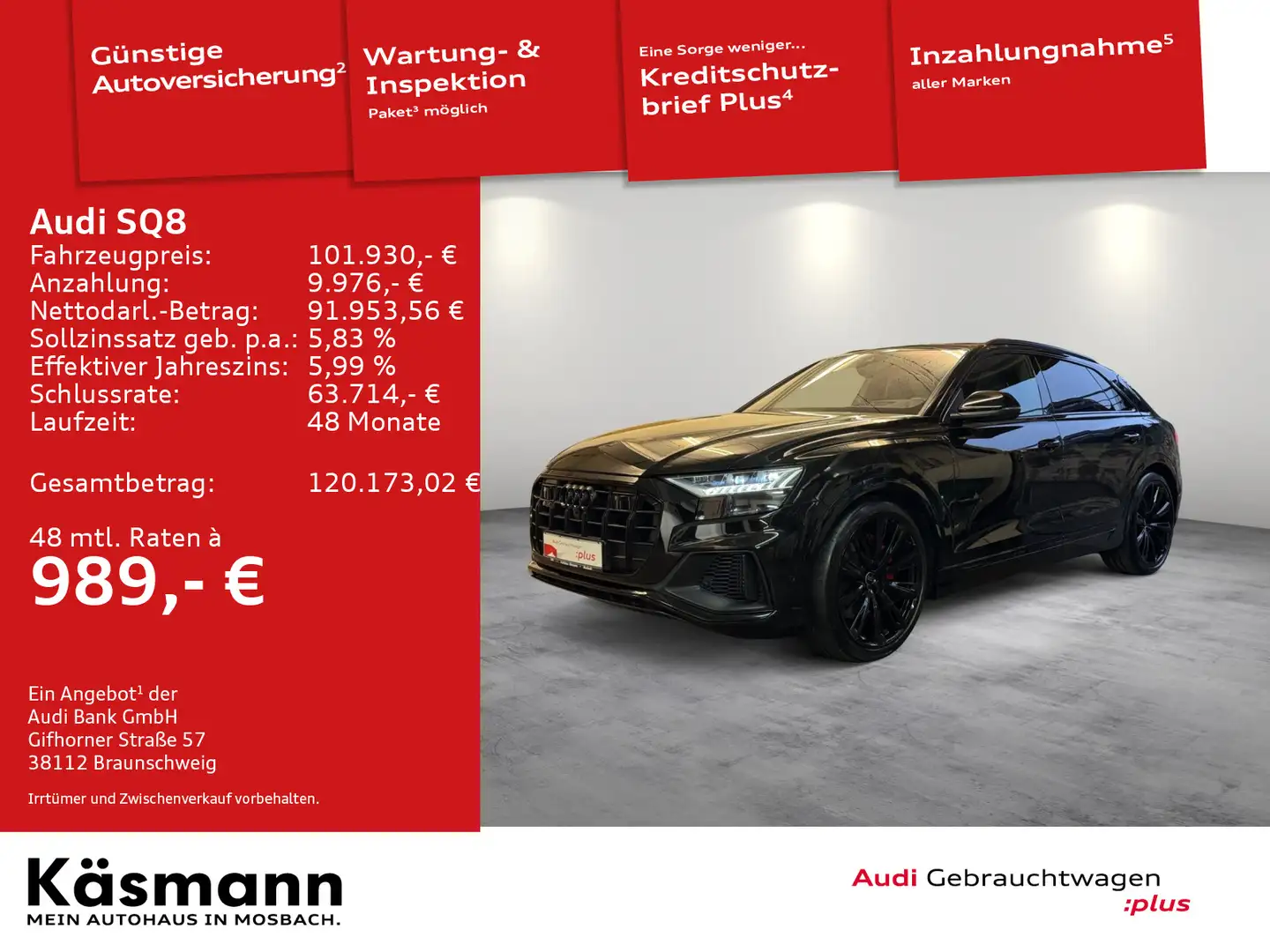 Audi SQ8 TFSI quat MATRIX AHK 360° PANO HUD TV B&O Schwarz - 2