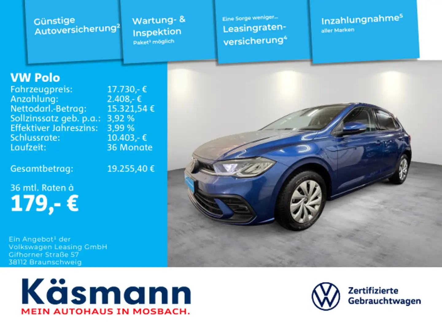 Volkswagen Polo Life 1.0 NAVI KAM SHZ LED CARPLAY Blau - 1