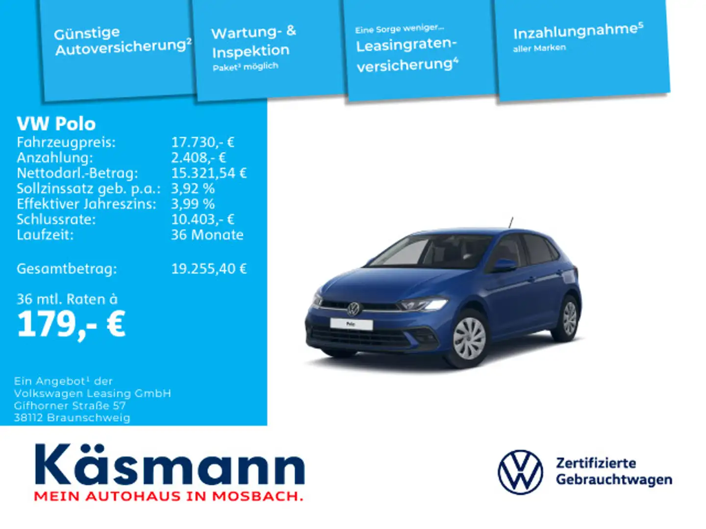 Volkswagen Polo Life 1.0 NAVI KAM SHZ LED CARPLAY Blau - 1
