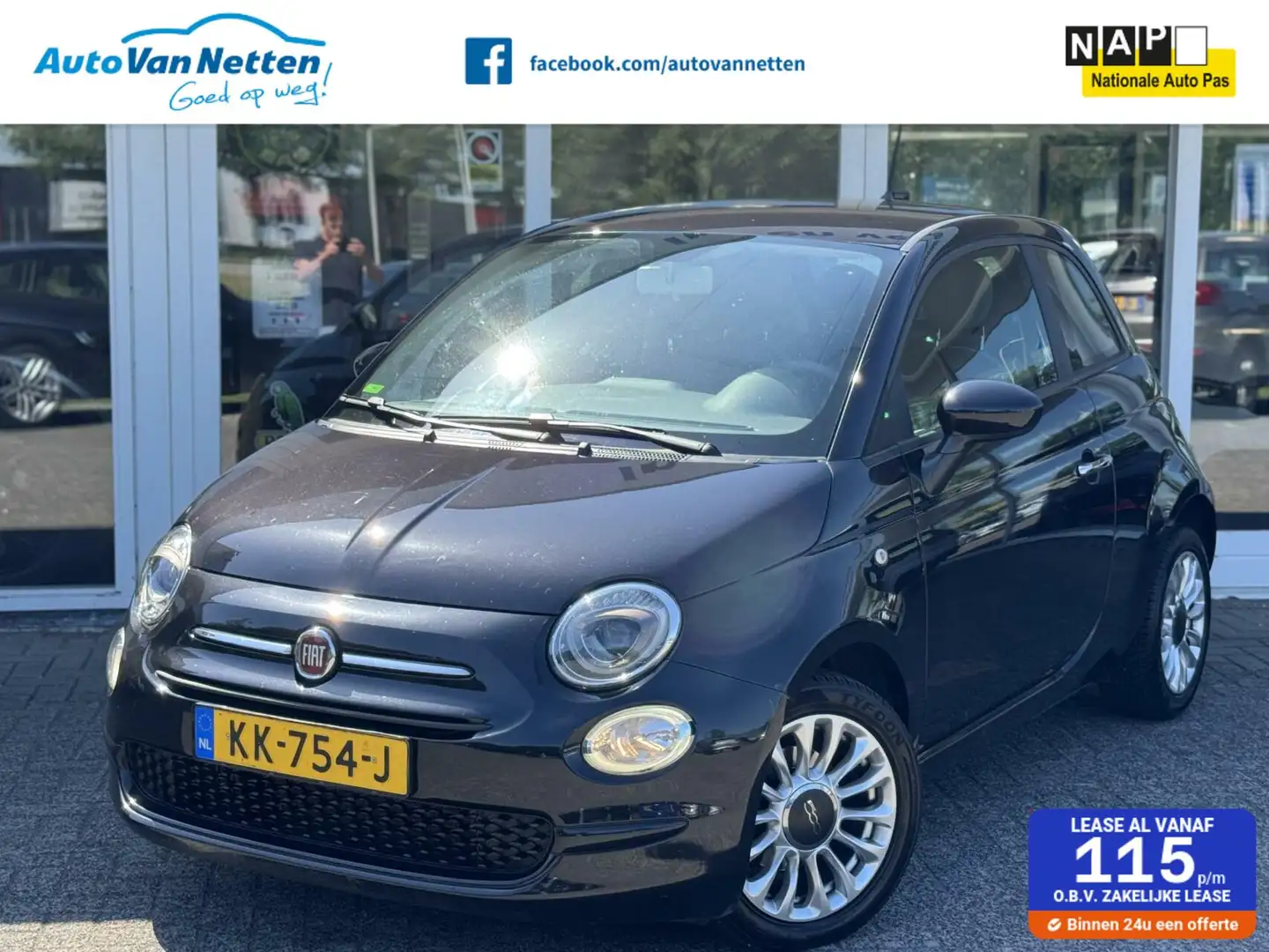 Fiat 500 0.9 TwinAir Turbo 80pk, Popstar, Airco, Elek pakke Zwart - 1