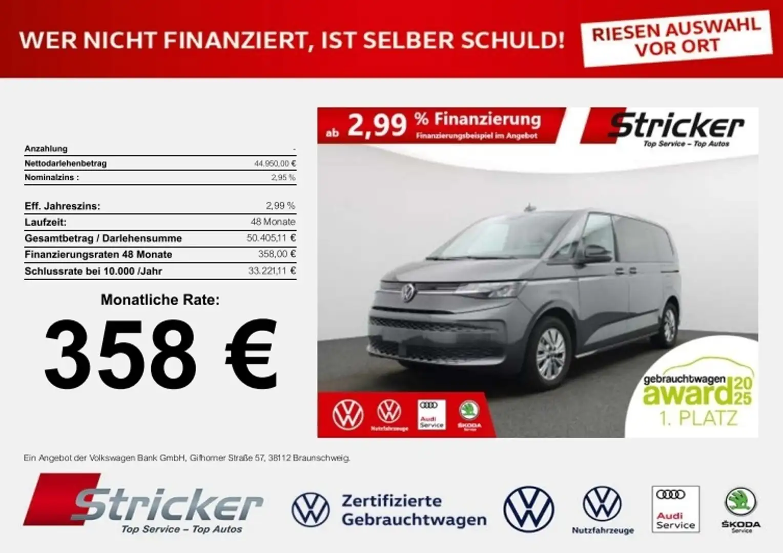 Volkswagen T7 Multivan Life 2.0 TDI DSG 358,-ohne Anzahlung AHK Navi Vis Grau - 1