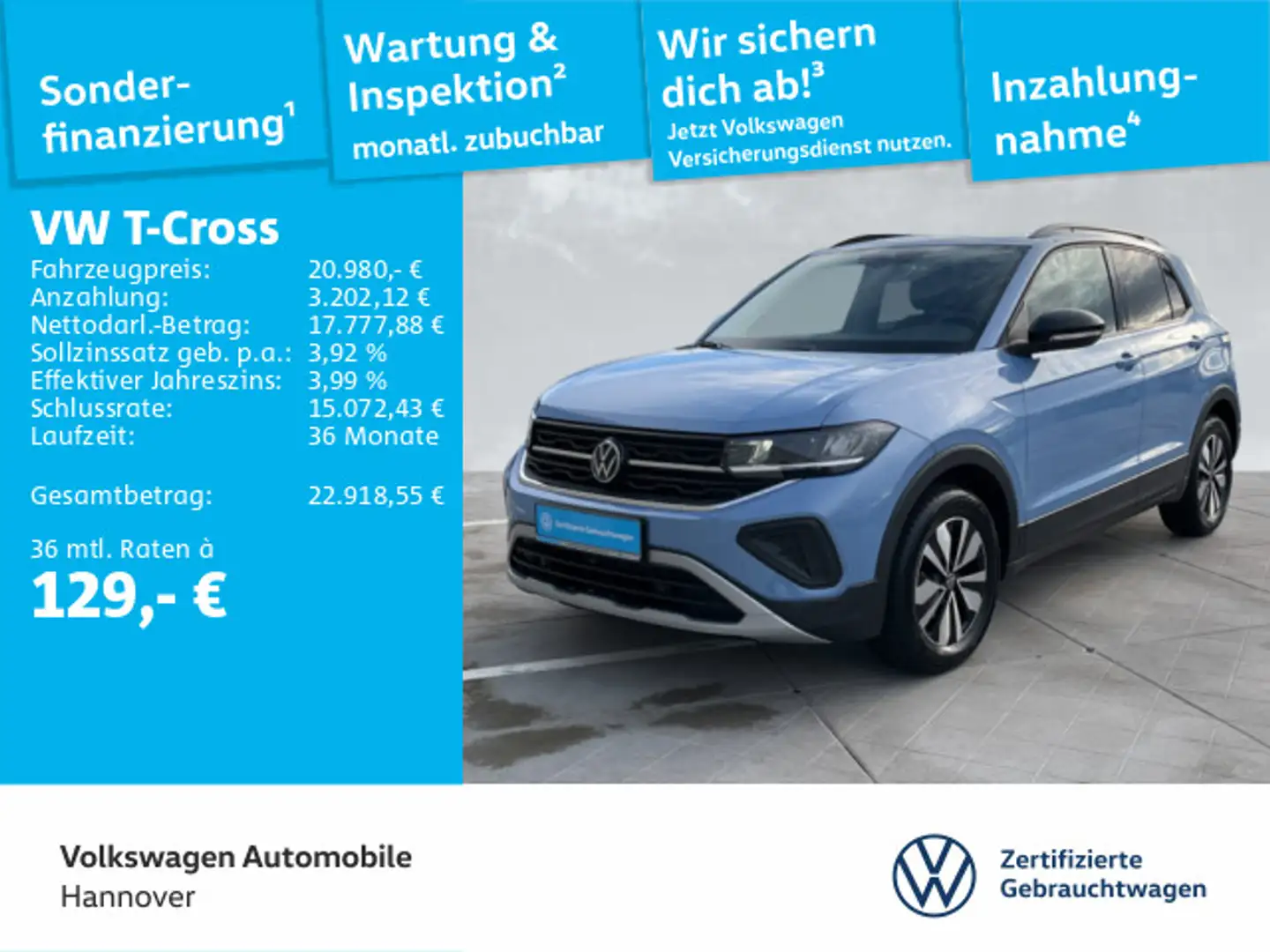 Volkswagen T-Cross 1.0 TSI Life Goal LED Kamera DigCockpit Blau - 1