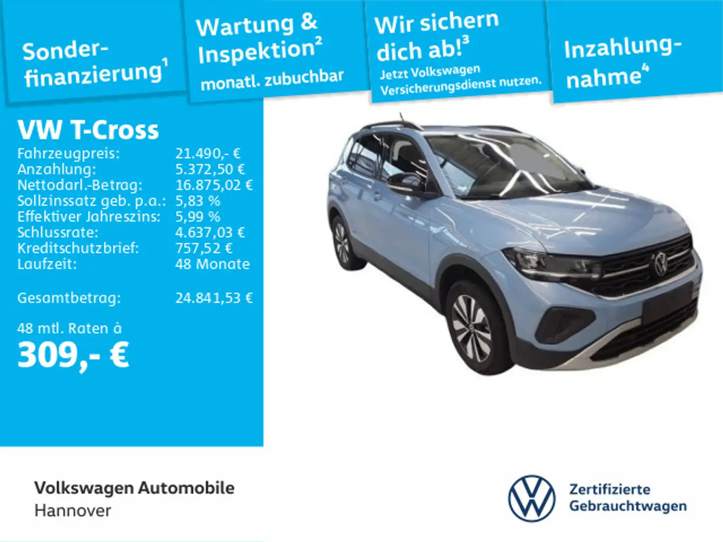 Volkswagen T-Cross 1.0 TSI Life Goal LED Kamera DigCockpit Blau - 1