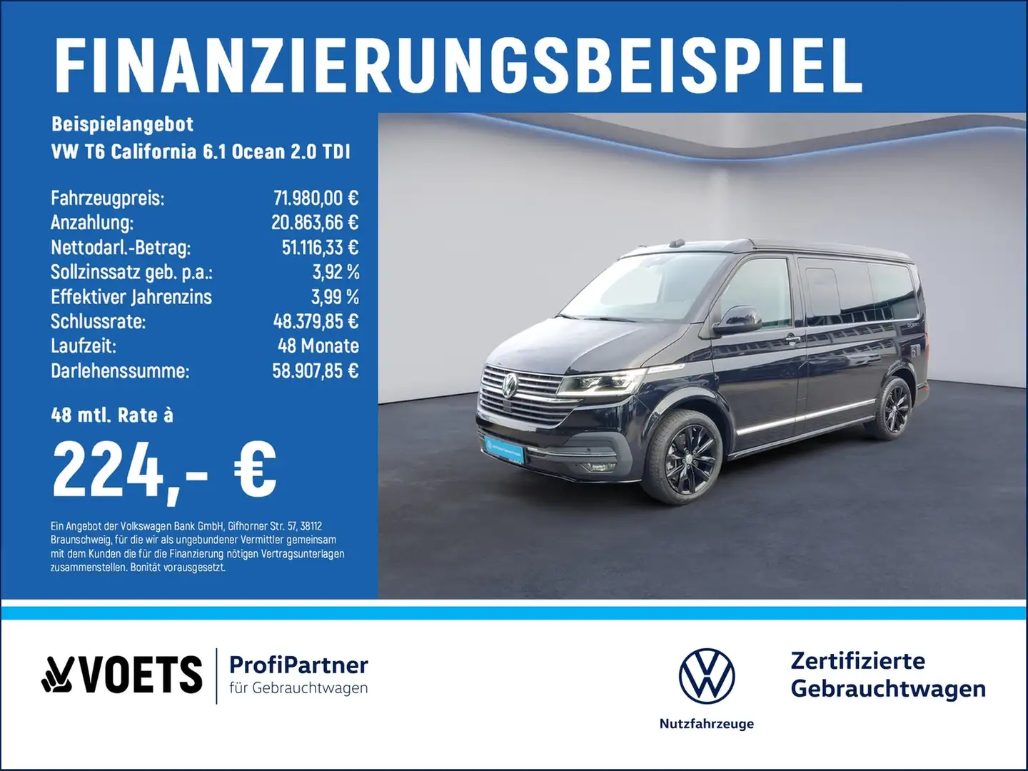 Volkswagen T6 California 6.1 Ocean 2.0 TDI LED+STANDHZG+SHZ Schwarz - 2