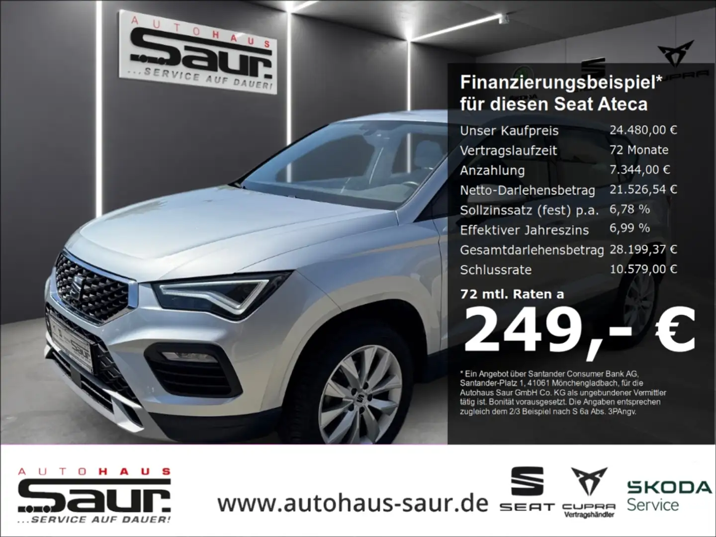 SEAT Ateca Style 1.5 TSI LED NAVI KLIMA AHK MIRROR-LINK KEYLE Argent - 1