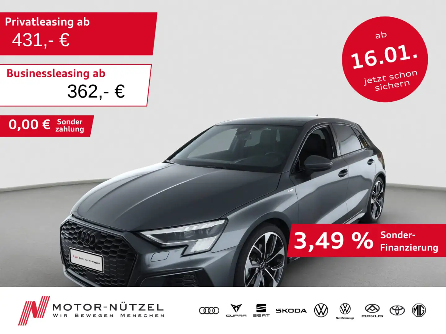 Audi A3 40 TDI QU S-LINE MATRIX+NAV+B&O+HuD Gris - 1