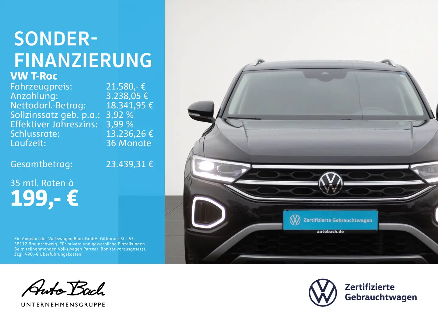 Volkswagen T-Roc 1.0 TSI Style Navi LED ACC CarPlay EPH Schwarz - 2