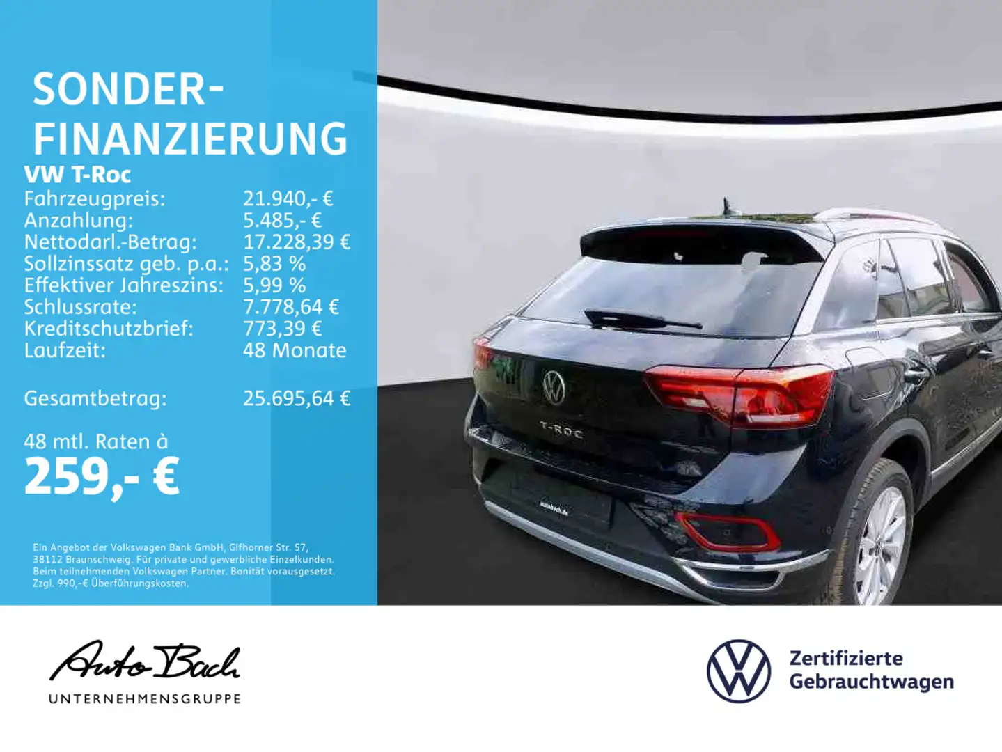 Volkswagen T-Roc 1.0 TSI Style Navi LED ACC CarPlay EPH Schwarz - 2