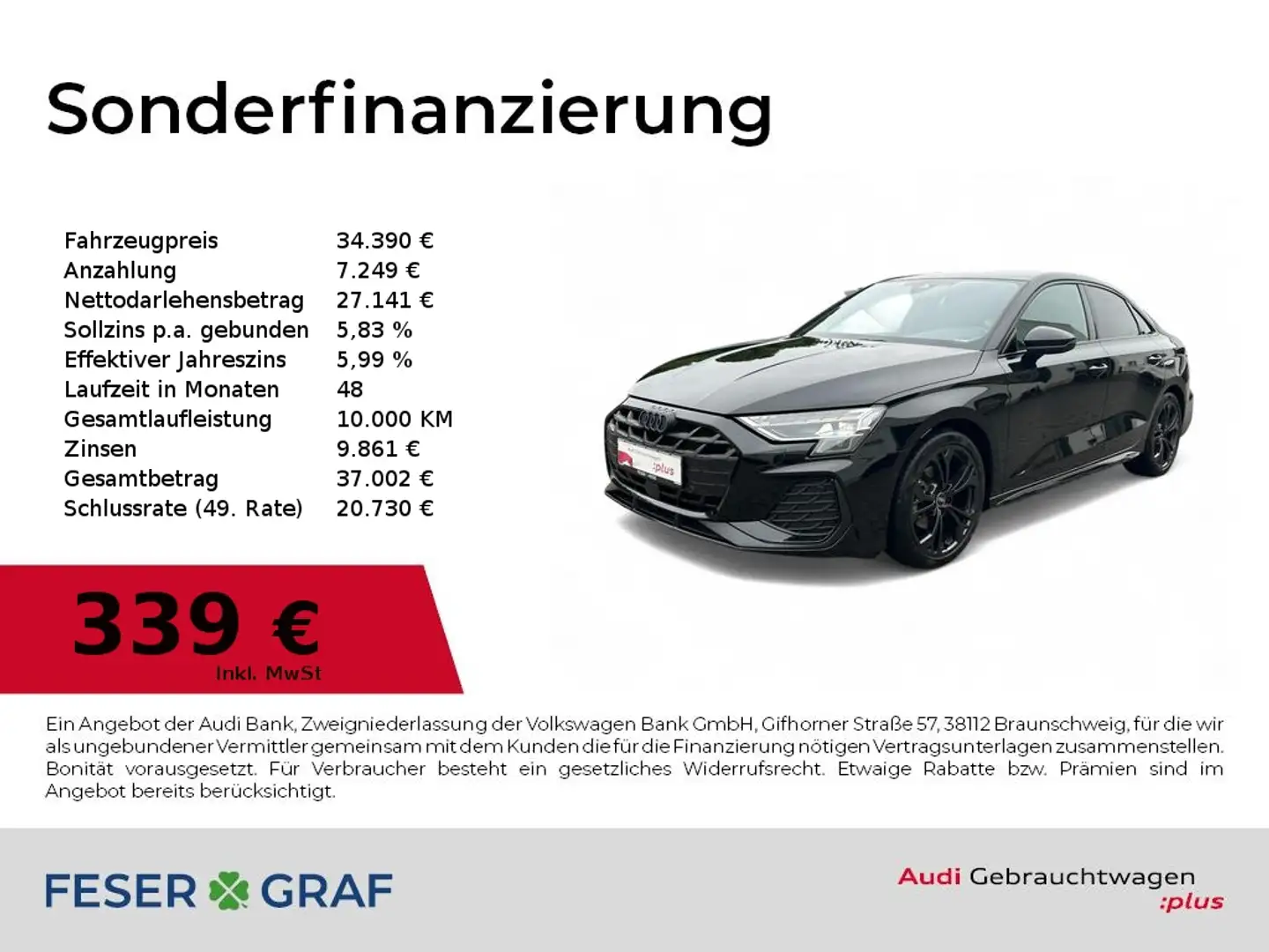 Audi A3 Limo. Autom.2xS-Line,LED,Kamera,NAVI,SHZ,18" Zwart - 1