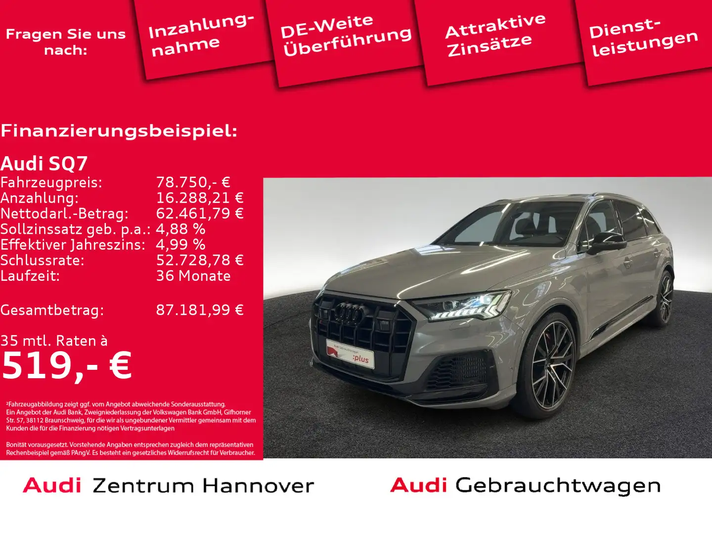 Audi SQ7 4.0 TFSI quattro competition plus Laser Pano Gris - 1