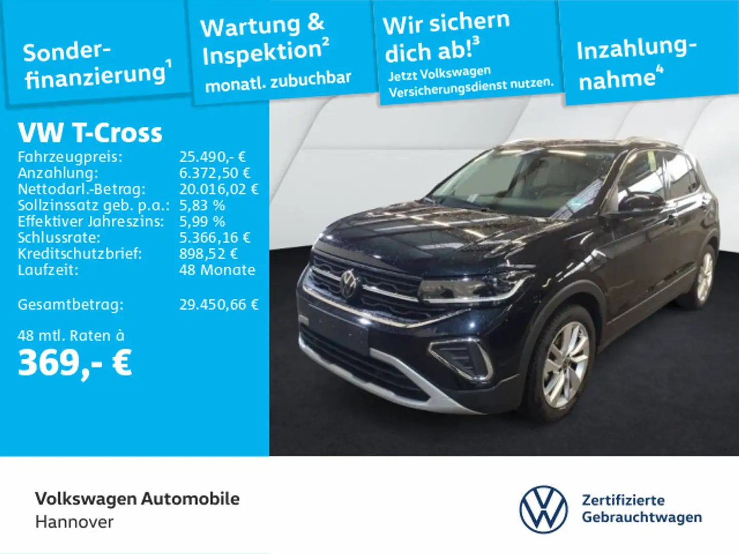 Volkswagen T-Cross 1.0 TSI DSG Style Navi LED-Matrix Kamera Schwarz - 1