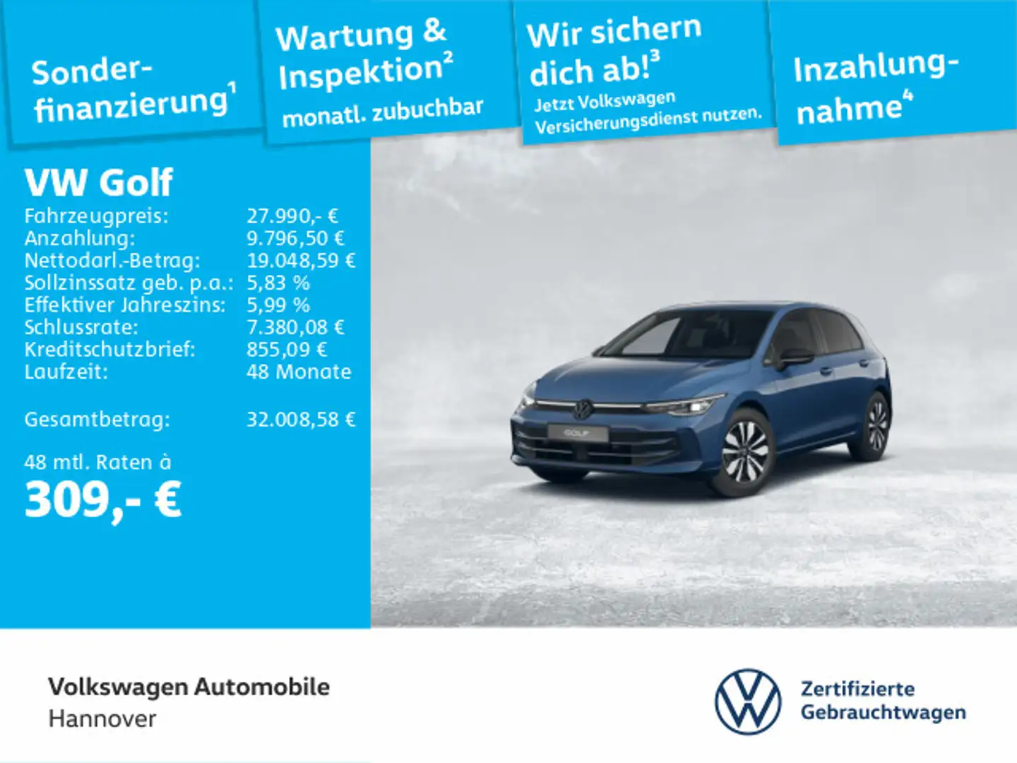 Volkswagen Golf VIII 2.0 TDI DSG Goal AHK ACC DigCockpit LE Blau - 1