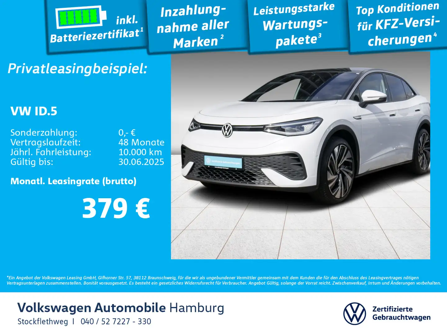 Volkswagen ID.5 Pro Performance AHK Navi Wärmep. HUD Pano Weiß - 1