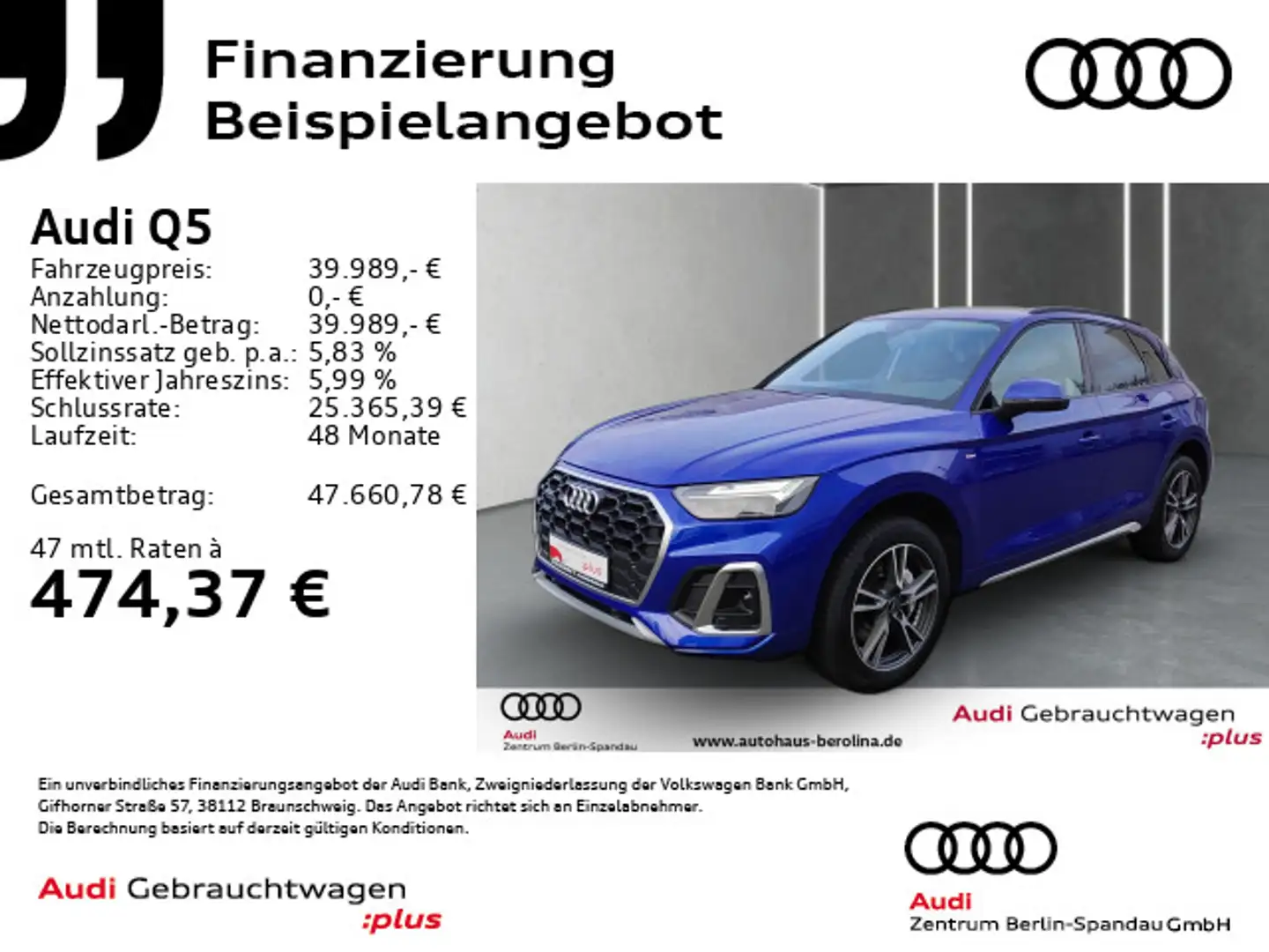 Audi Q5 50 TDI qu. S line tiptronic *Virt.C+*R-CAM* Blau - 1