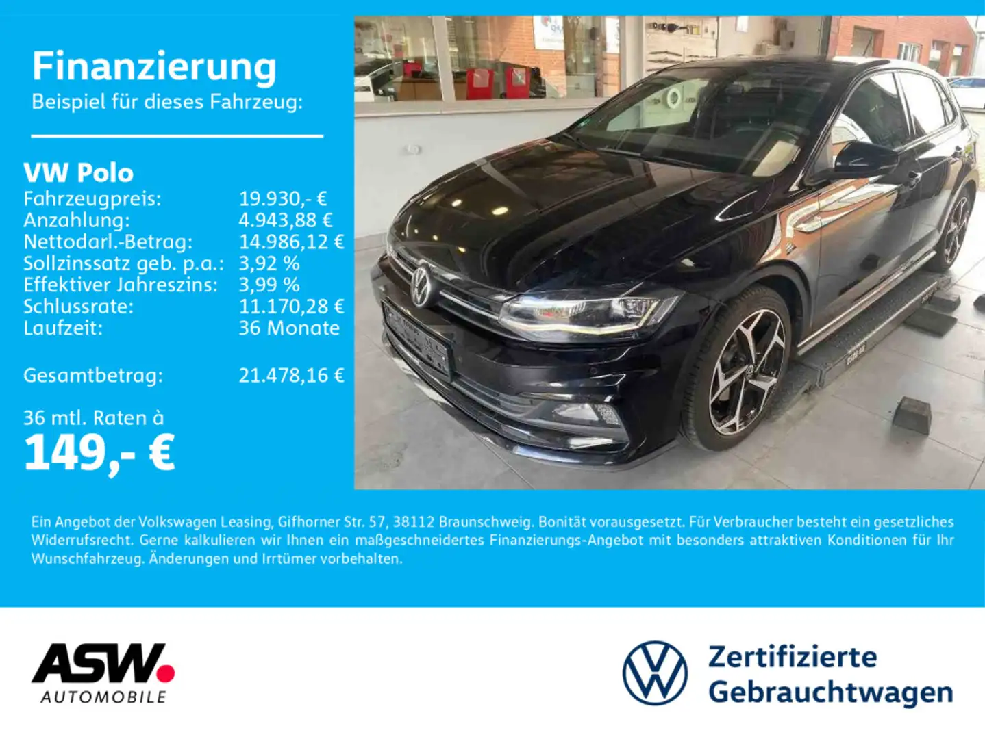 Volkswagen Polo R-Line 1.5TSI DSG LED Navi Pano ACC PDC SHZ Noir - 1