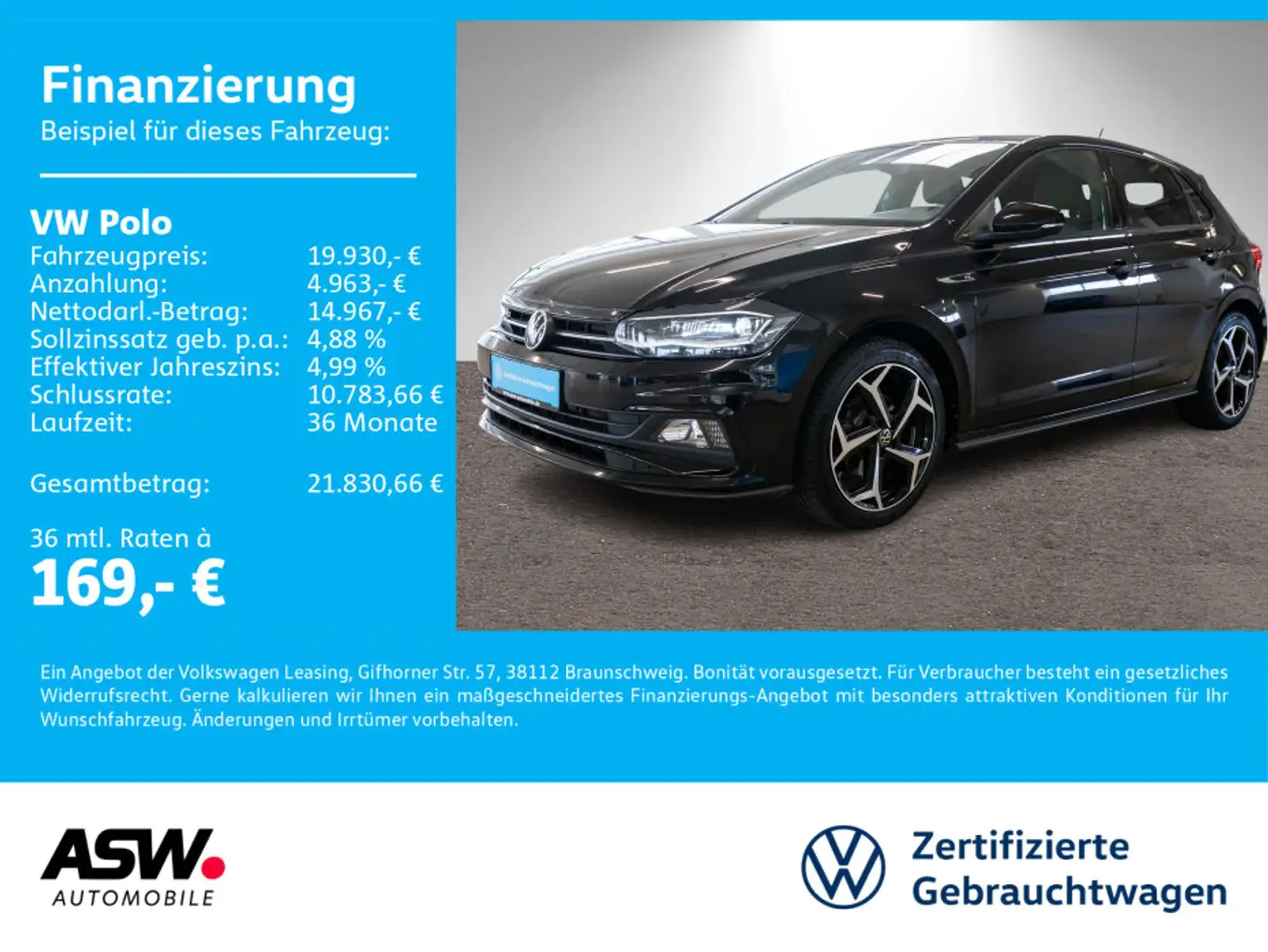 Volkswagen Polo R-Line 1.5TSI DSG LED Navi Pano ACC PDC SHZ Schwarz - 1