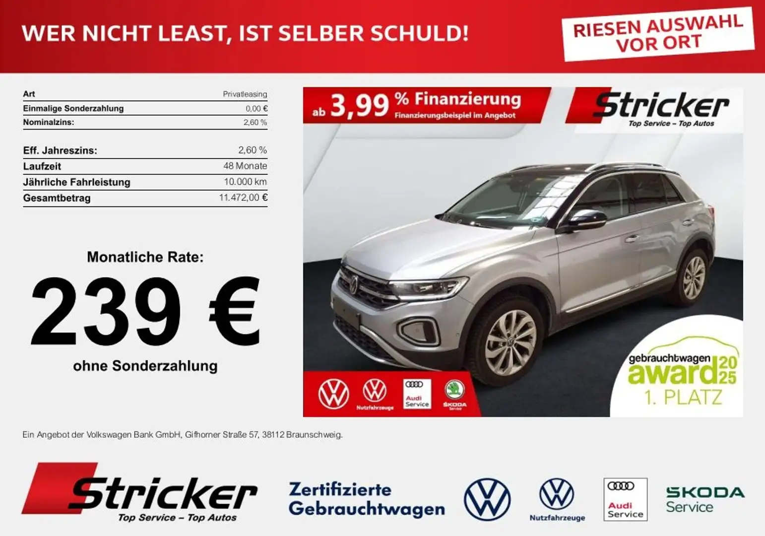 Volkswagen T-Roc Style 1.5TSI DSG 239,-ohne Anzahlung AHK Navi Silber - 2