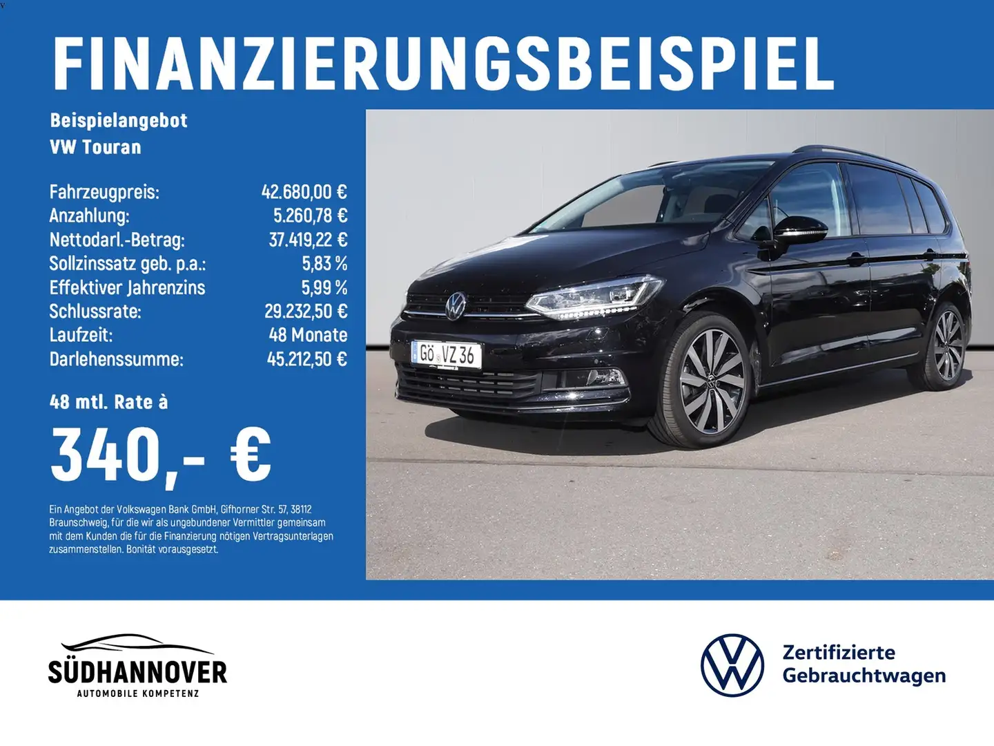 Volkswagen Touran Highline 2.0 TDI DSG AHK+NAVI+LED+KAMERA Schwarz - 2
