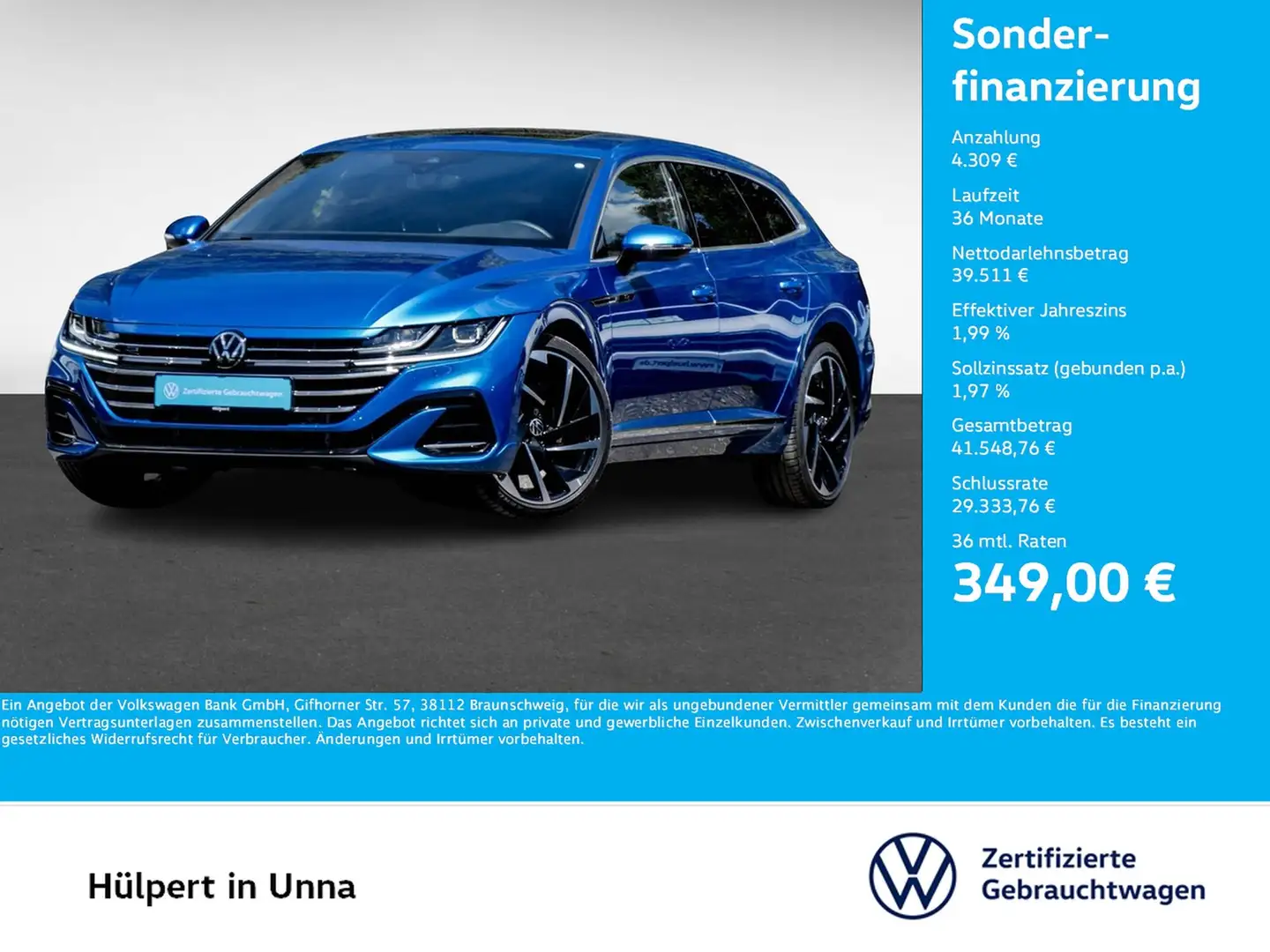 Volkswagen Arteon Shooting Brake 2.0 R-LINE 4X4 AHK CAM 20Z Blu/Azzurro - 1