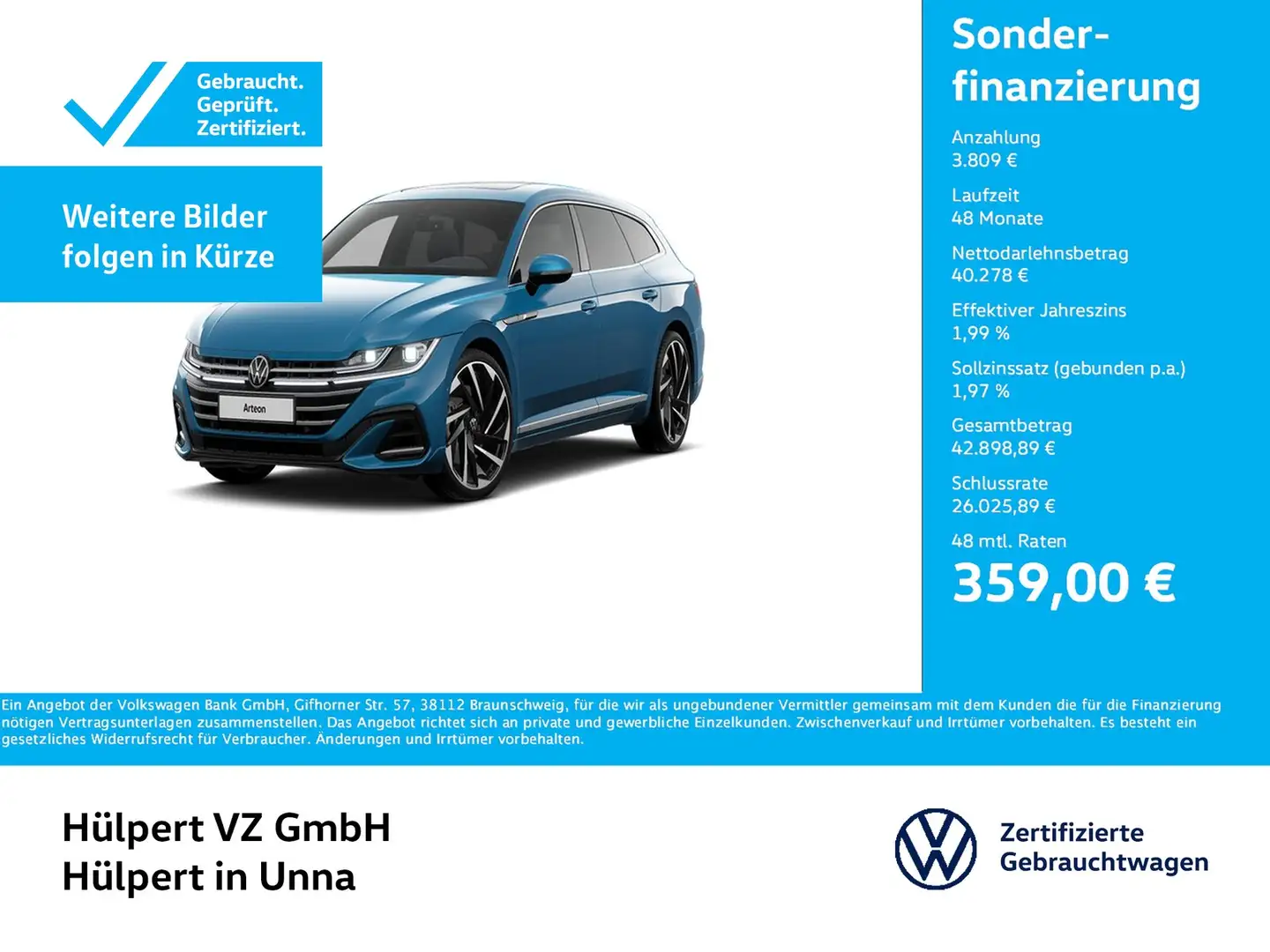 Volkswagen Arteon Shooting Brake 2.0 R-LINE 4X4 AHK CAM 20Z Blau - 1