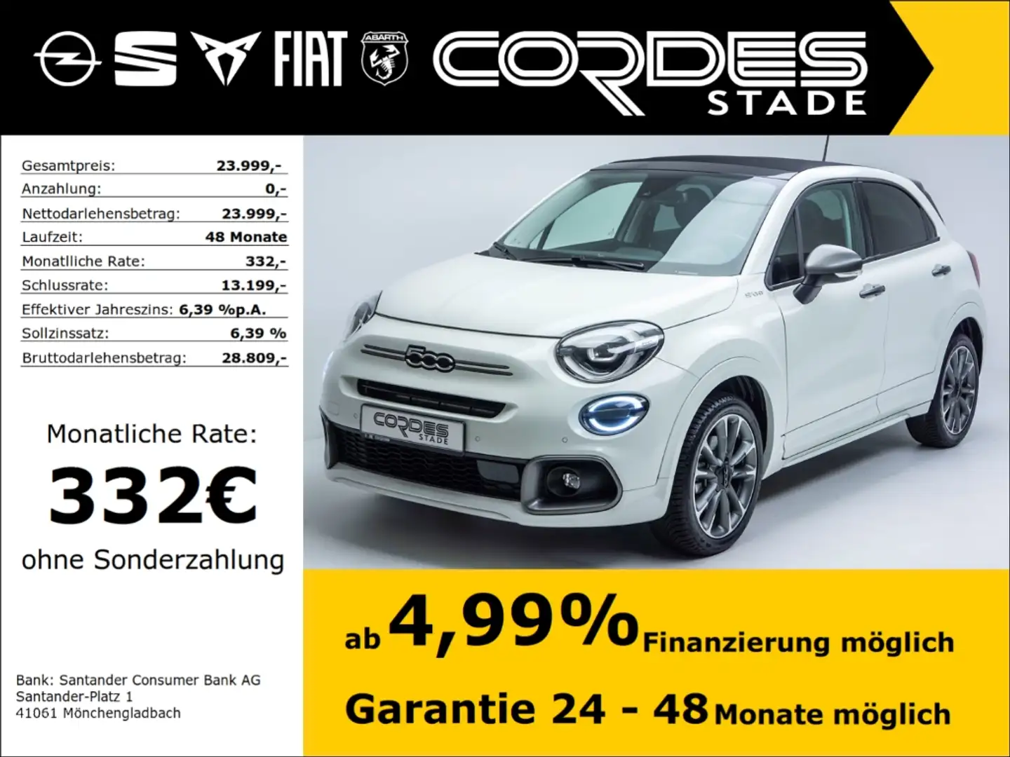 Fiat 500X Dolcevita Sport Faltdach Autom.  Allwetter Carplay Blanco - 1