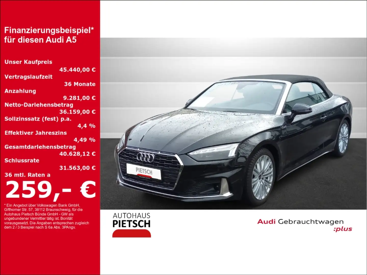 Audi A5 Cabriolet 40 TFSI advanced Matrix ACC Keyless Schwarz - 1