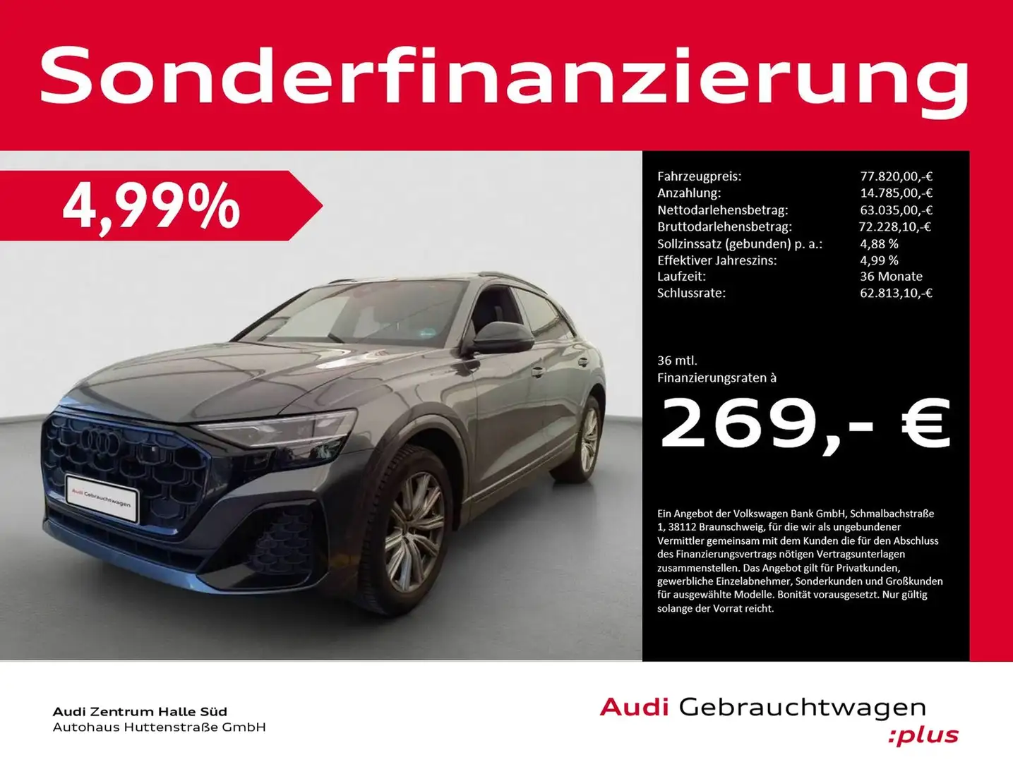Audi Q8 50 TDI qu S line AIR ASSIS+ HuD PANO AHK LM22 Grau - 1