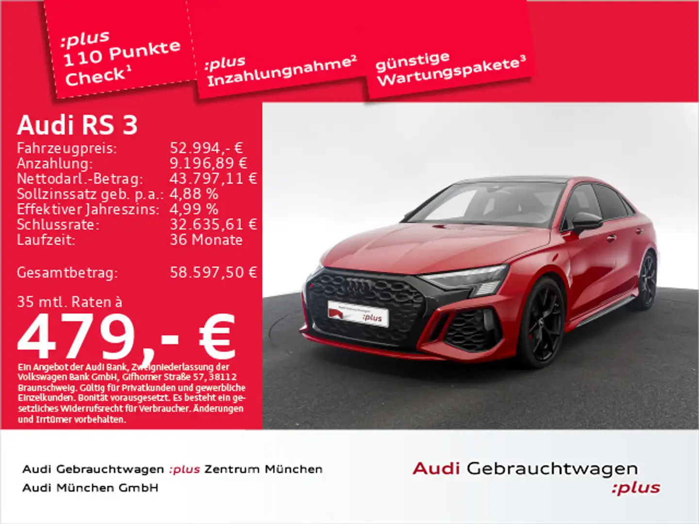 Audi RS3 RS3 Limousine S tronic 280kmH/Pano/Matrix/ Rot - 1