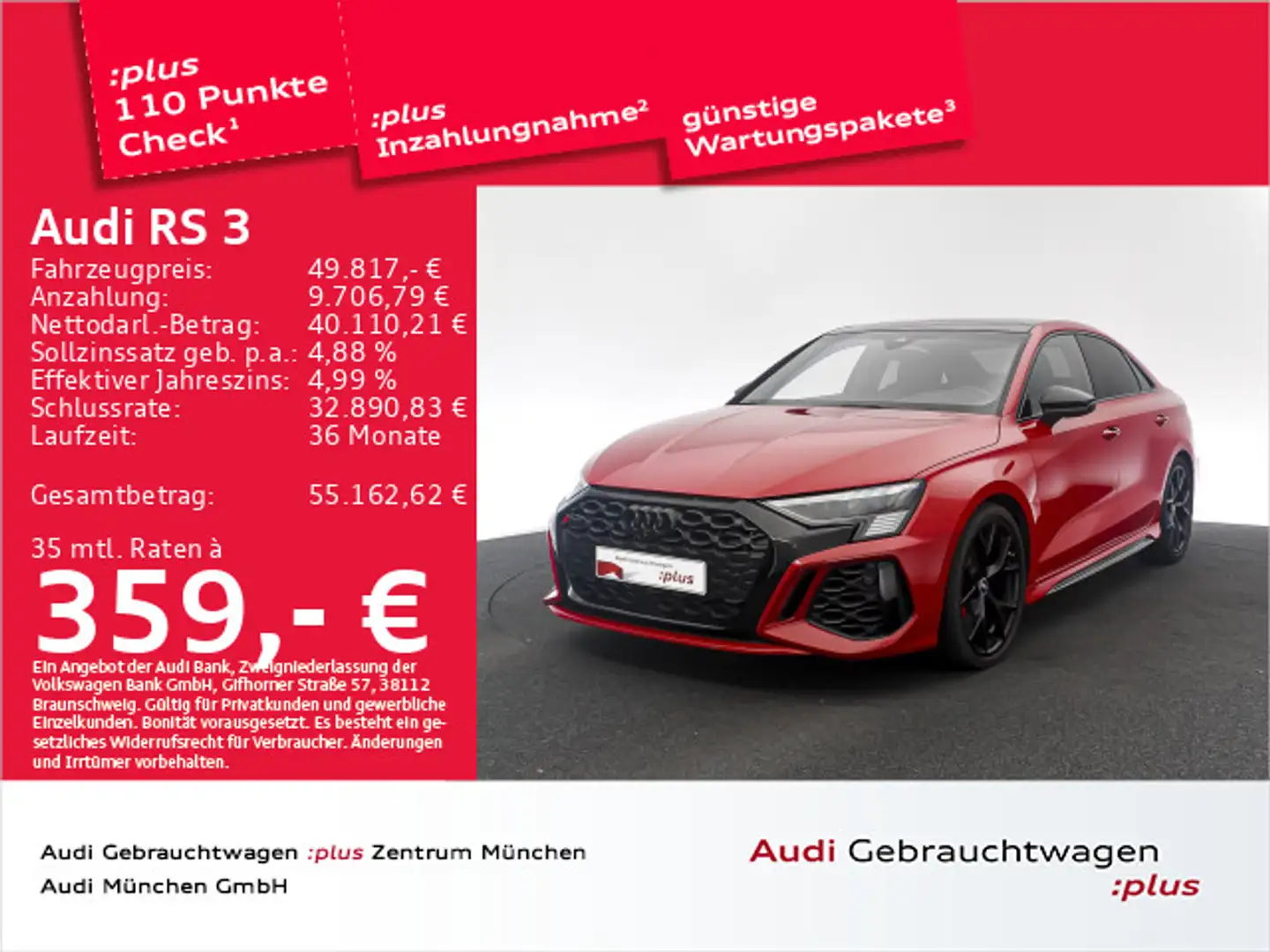 Audi RS3 RS3 Limousine S tronic 280kmH/Pano/Matrix/ Rouge - 1