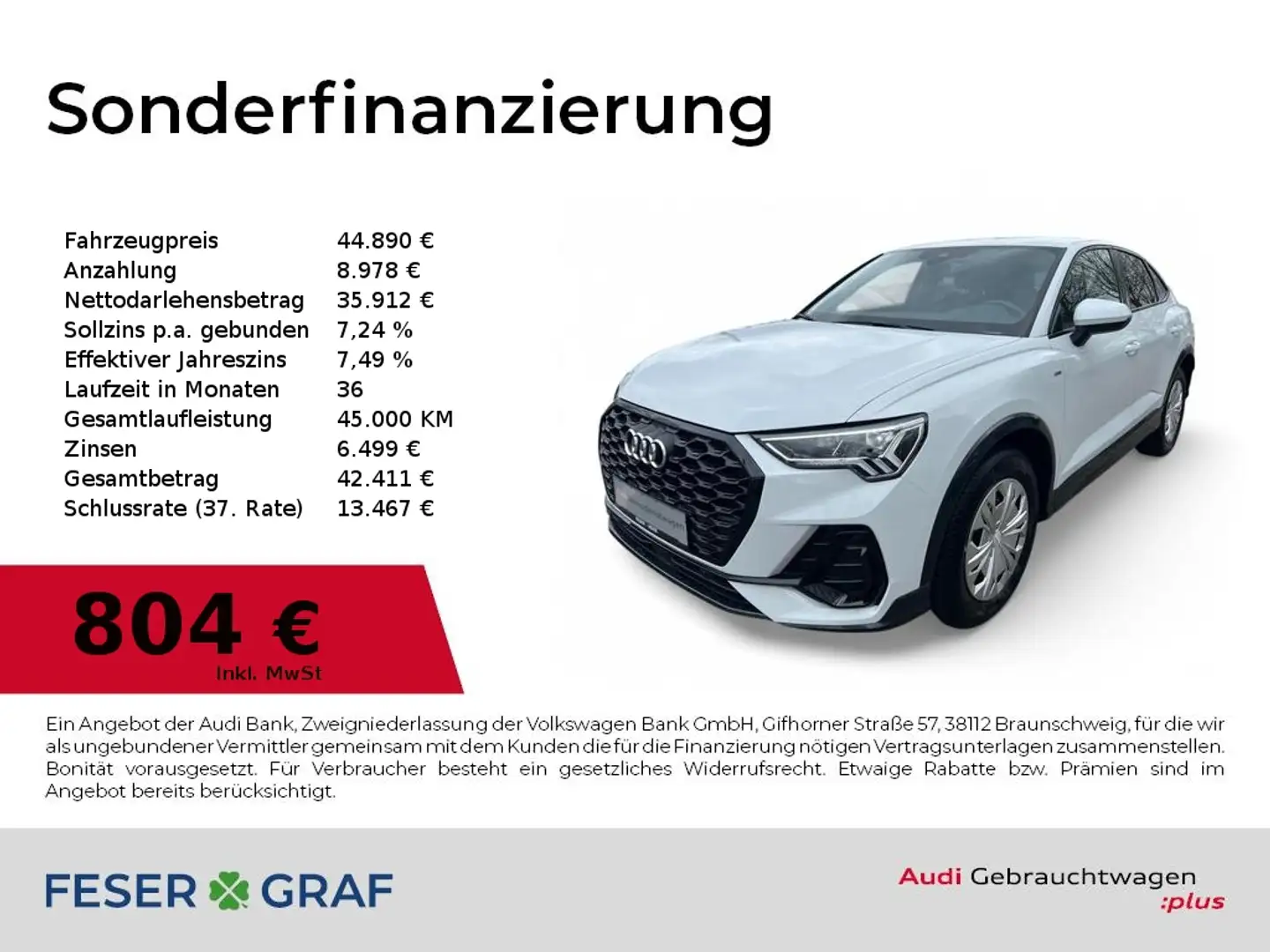 Audi Q3 35 S Line TFSI Sportback LED/Navi+/Kamera/SHZ/PDC+ Weiß - 1