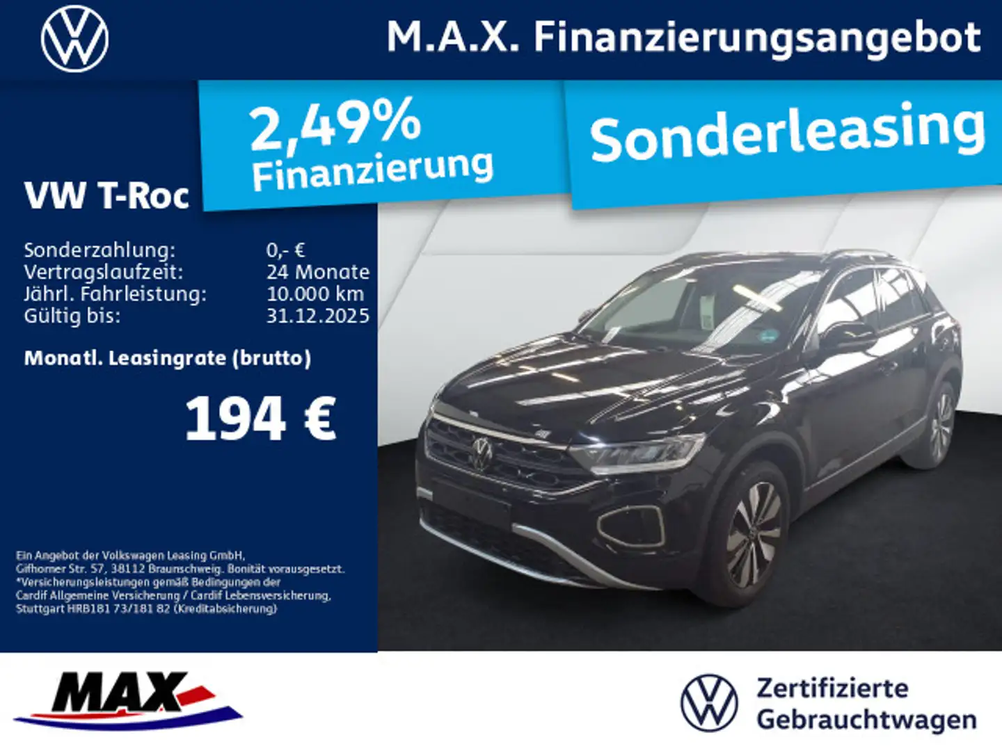 Volkswagen T-Roc 1.0 TSI GOAL LED+NAVI+PDC+ACC+LANE ASSIST Schwarz - 1