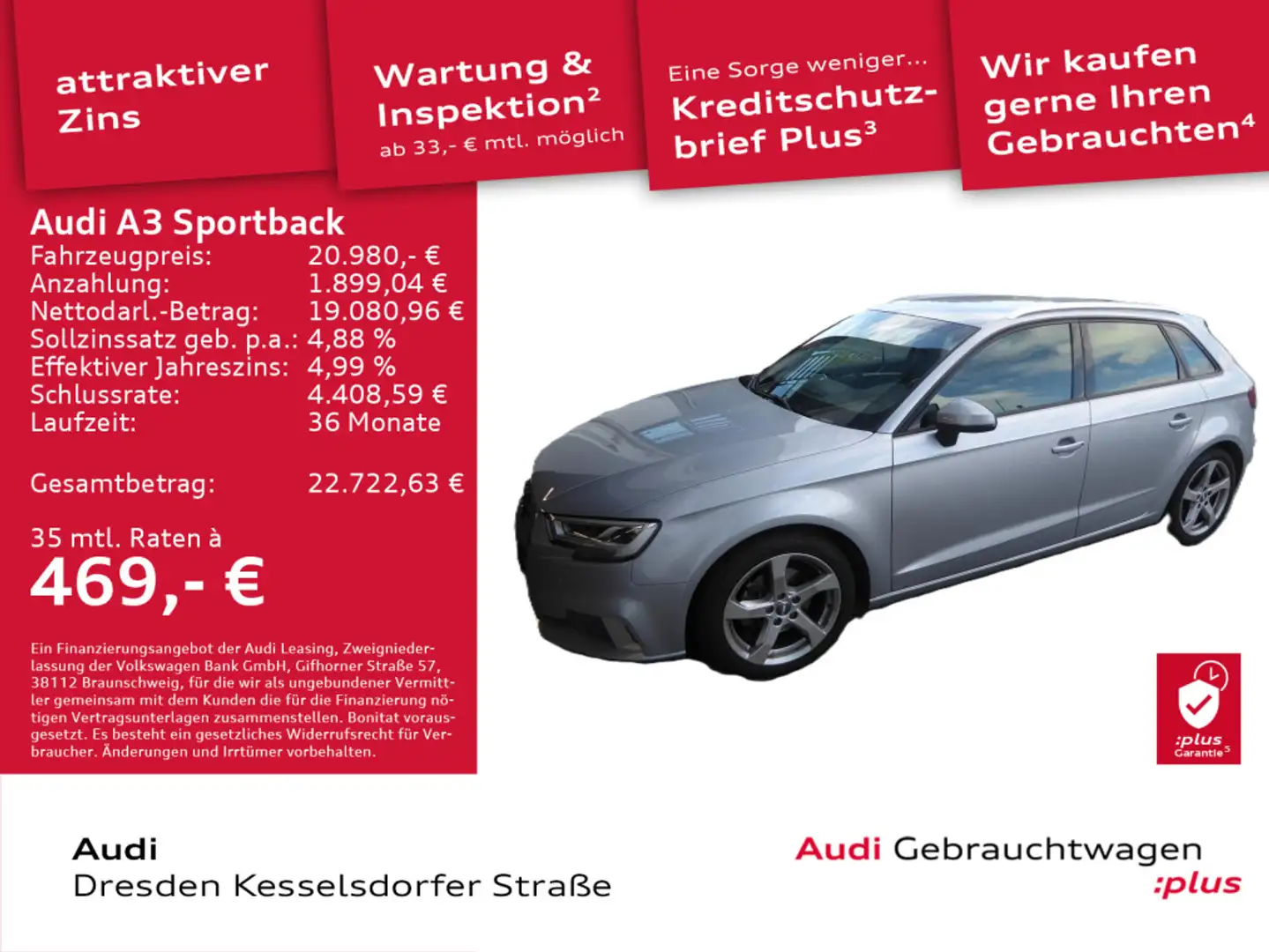 Audi A3 35 TFSI sport LED Navi AHZV PDC Silber - 1