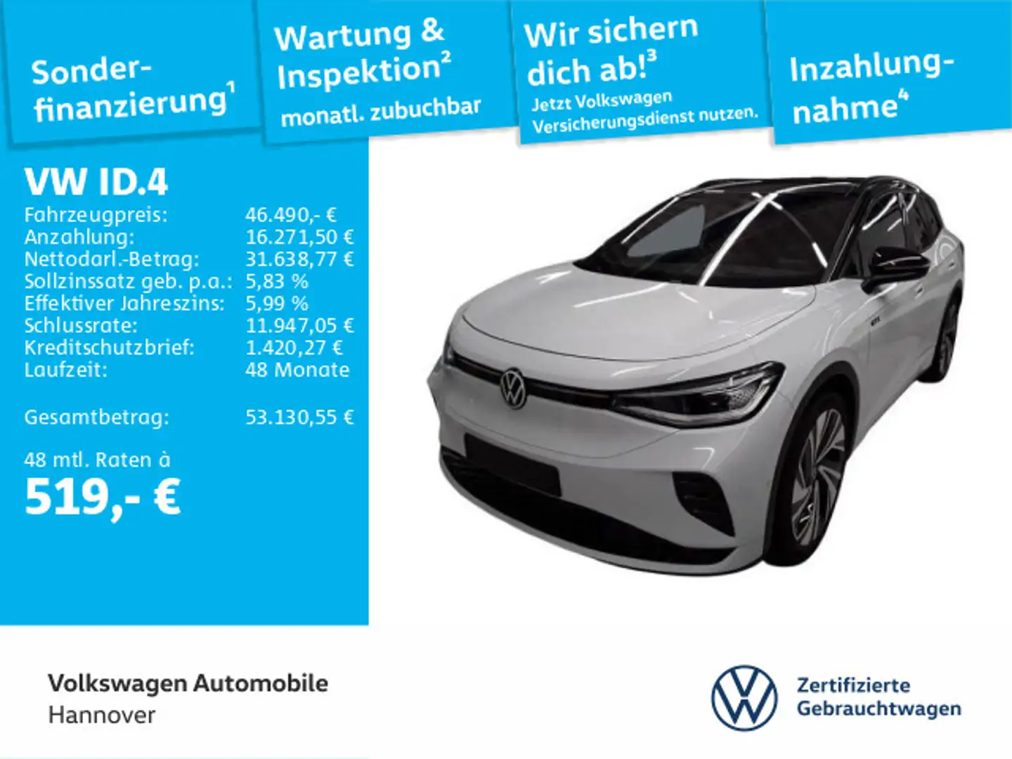 Volkswagen ID.4 GTX Navi AHK IQ.Light Kamera DCC Pano PDC S Weiß - 1