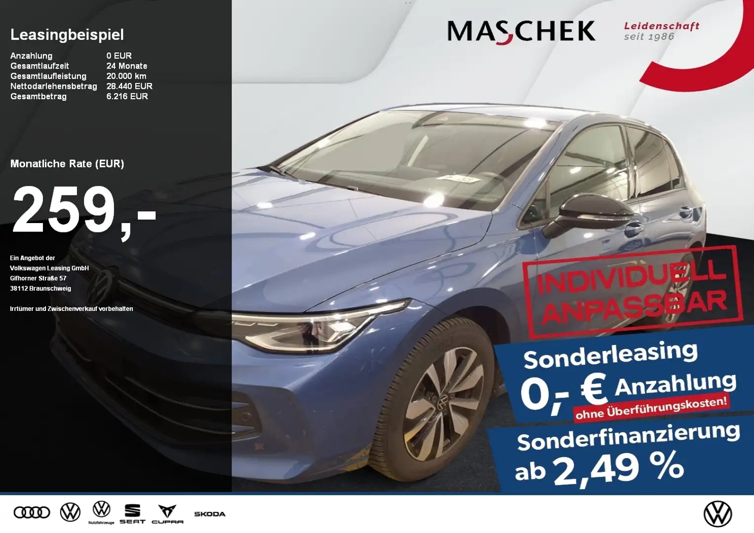 Volkswagen Golf Goal 2.0 TDI DSG AHK RearView LED Sitzh AHK ACC AU Blau - 1