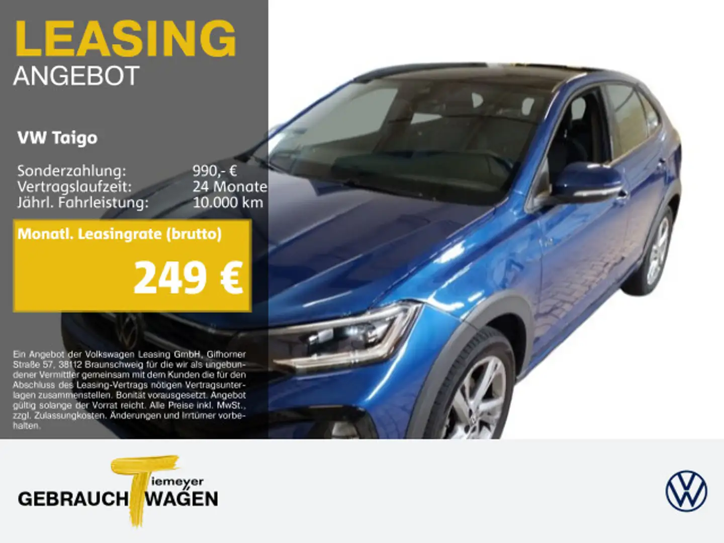 Volkswagen Taigo 1.0 TSI R-LINE PANO LM17 IQ.LIGHT NAVI ASS Blau - 1