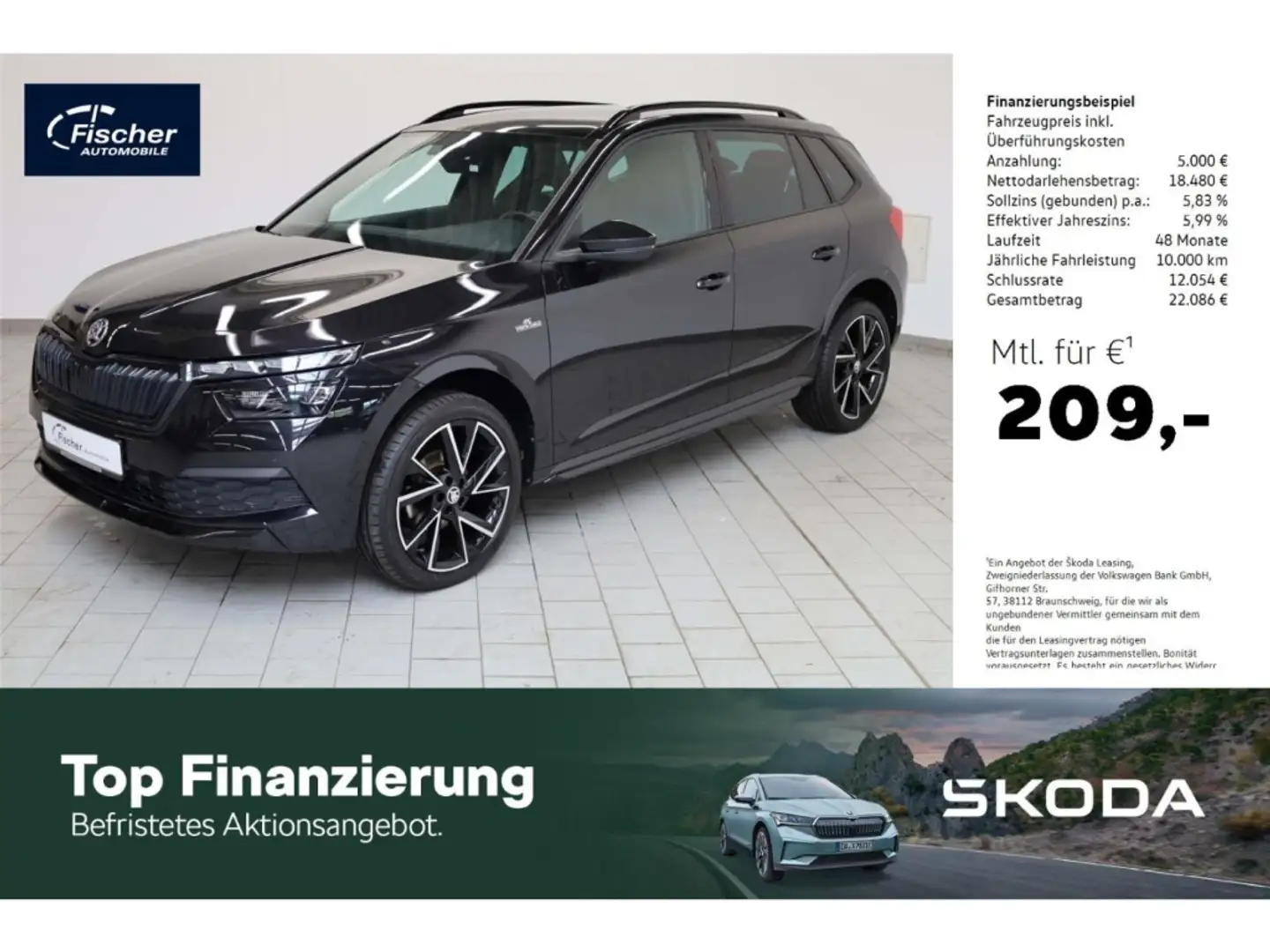 Skoda Kamiq 1.5 TSI Monte Carlo DSG P-Dach/LED/ACC/SH Schwarz - 1