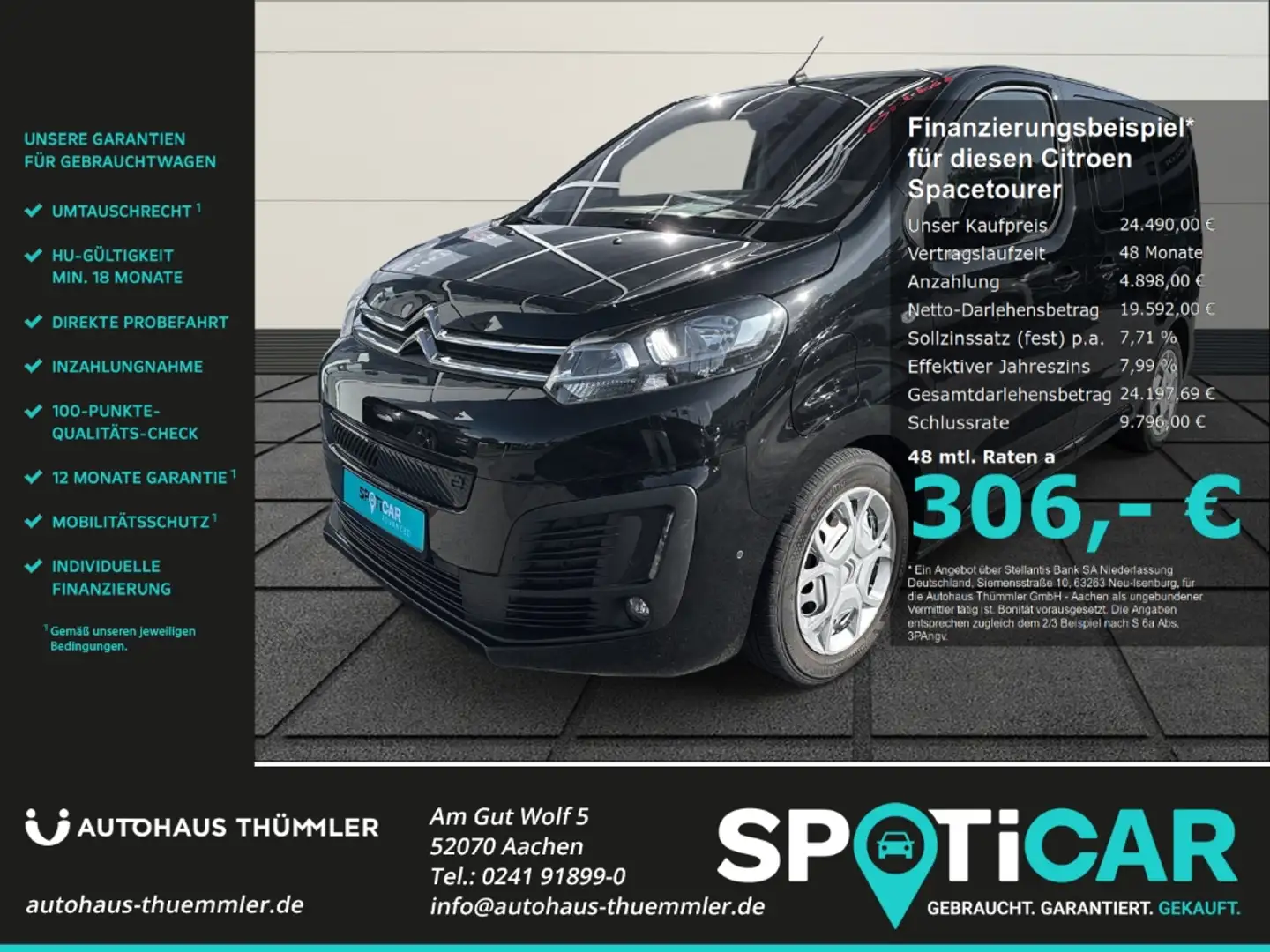 Citroen Spacetourer Feel XS Elektromotor Klimaautom SHZ Totwinkelassis Siyah - 1