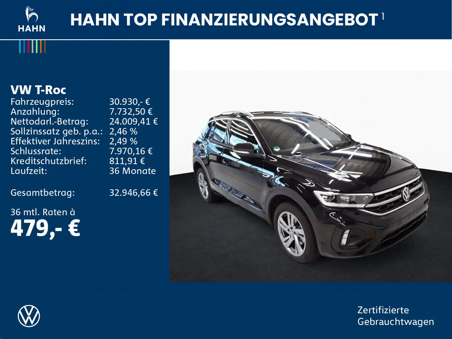 Volkswagen T-Roc 1.5TSI DSG R-Line LED Navi ACC APP Sitzhzg Schwarz - 2