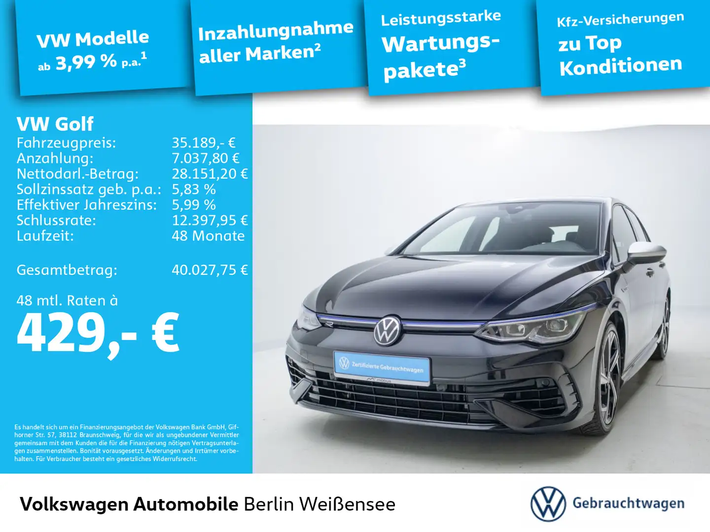 Volkswagen Golf VIII R 2.0 TSI 4Motion DSG*APP*ACC*SHZ*DC Schwarz - 1