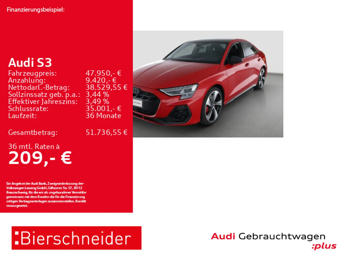 Audi S3 Lim TFSI qu LED HuD SONOS CAM ACC Rot - 1