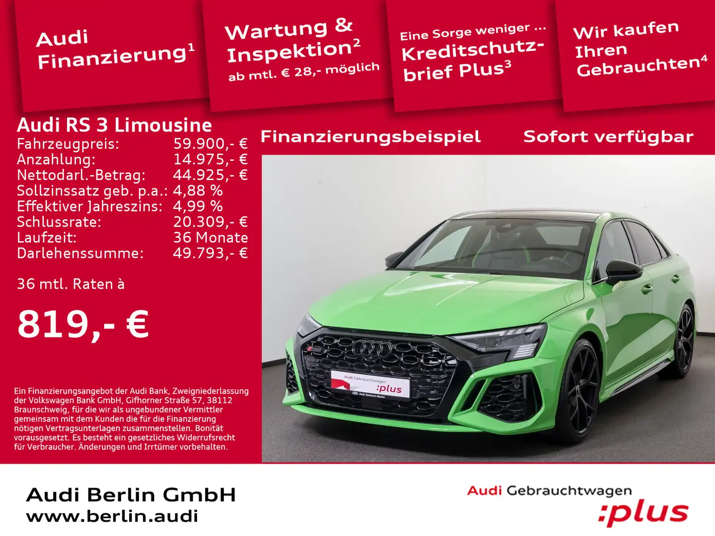 Audi RS3 S tr. MATRIX RFK HUD PANO NAVI Grün - 1